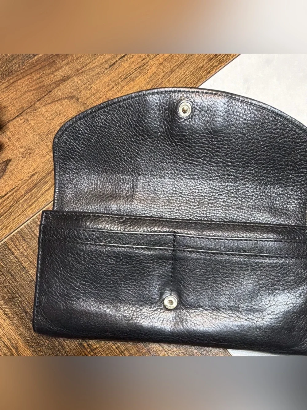 Chloé Black Women's Long Flap Wallet Solid Logo Folding Card Zip Coin Pocket/COA